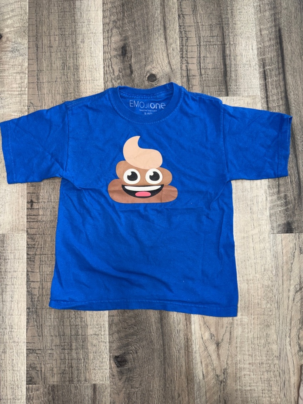 EmojiOne Blue Short-Sleeve Kids Tee with Smiling Poop Graphic